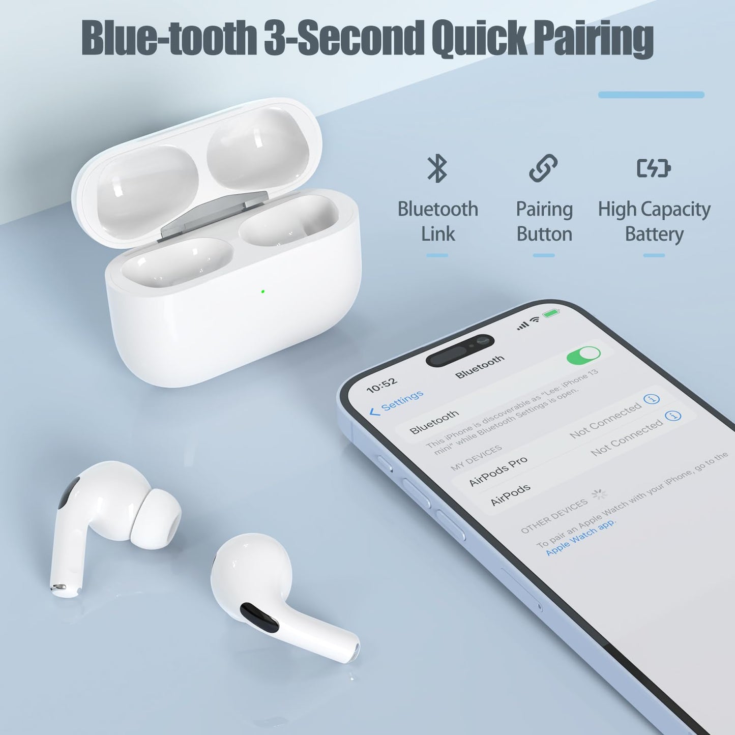 AirPods Pro 1st and Pro 2nd Wireless Charging Case Only, Compatible with AirPods Pro 1/2 Gen Case Replacement Charger Cases, Pairing&Sync Button(No Earbuds)